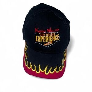 Kenny Wallace Dirt Racing Hat Flame Embroidered Black Red Yellow OSFM